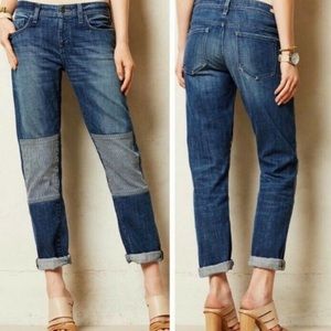 Anthropologie Railroad Stripe Knee Patch Jeans 25